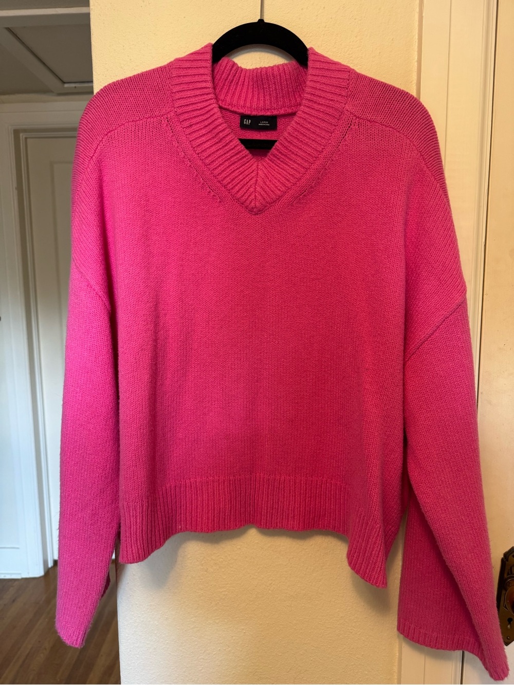 GAP Women's V-Neck Sweater in Bright Pink